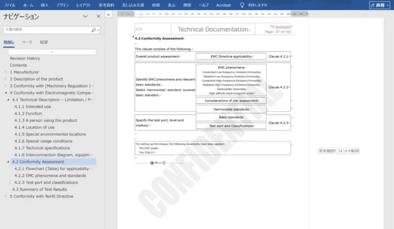 技術文書サマリーテンプレート、EMC指令のサンプルイメージです。